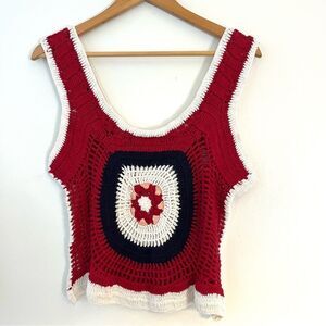 Phluid COTTON CROCHET CROP Tank Top in Red Medium NWT